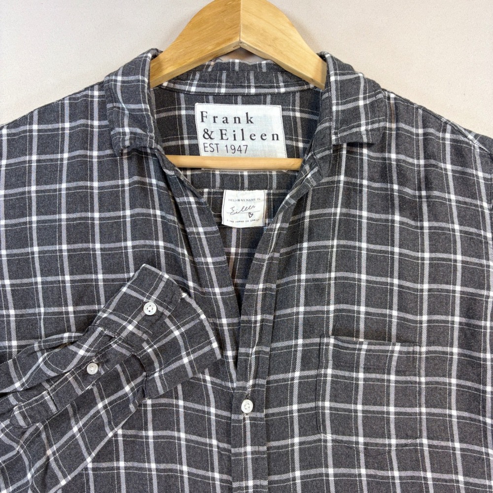 Frank & Eileen Eileen Shirt Womens M Gray Plaid Italian Cotton Button Up Casual